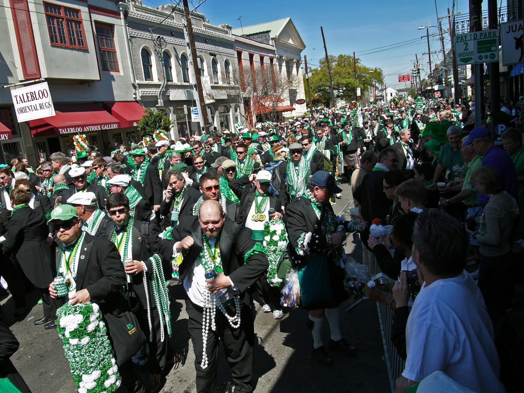 Saint Patrick's Day parade on Magazine Street bordering the Irish Channel neighborhood in 2007.