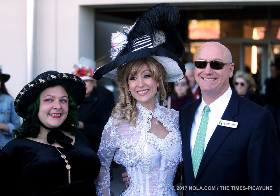 Costumed attendees of the Thanksgiving celebration at the Fair Grounds Race Course.